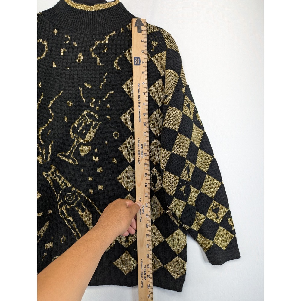 Justin Allen Vintage Black Gold Champagne Harlequin Metallic Knit Sweater USA - Picture 5 of 12